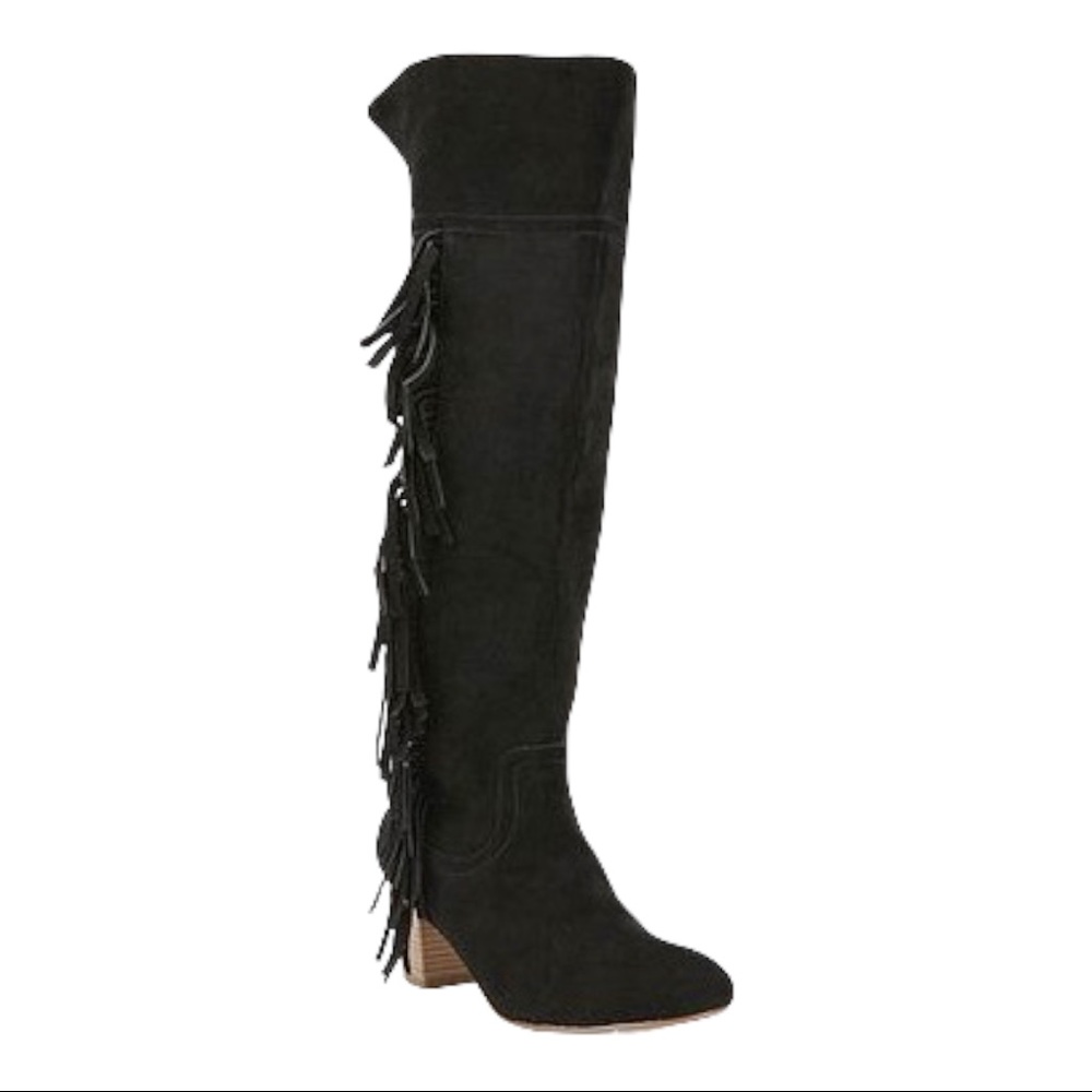 Ecote tall fringe suede black boots
